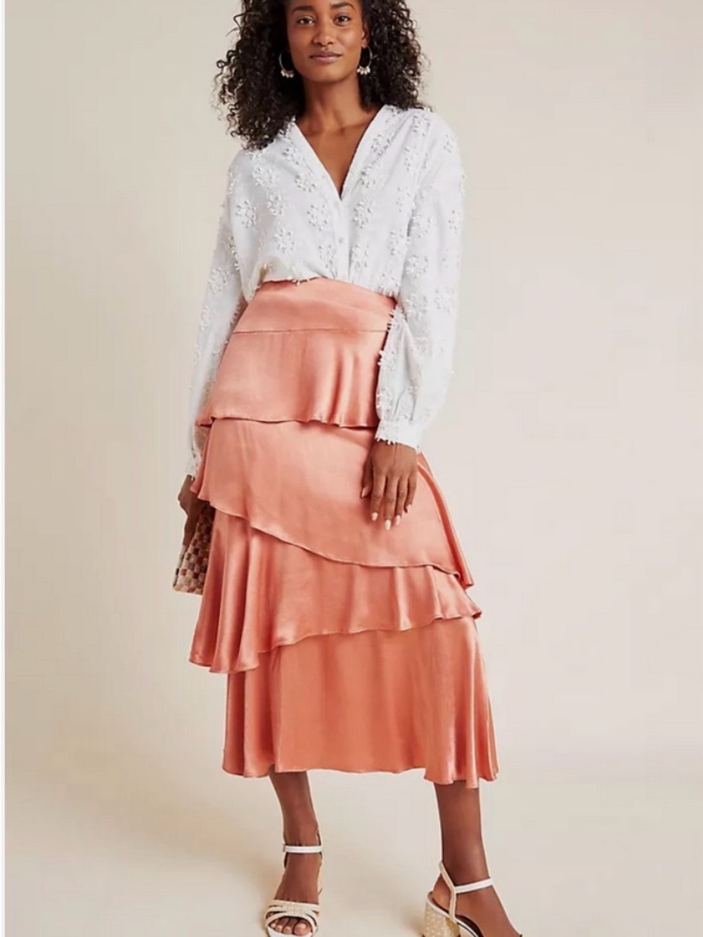 Anthropologie Maeve CUPPER CASSIA TIERED MAXI SKIRT Midi Skirt in Blush peach